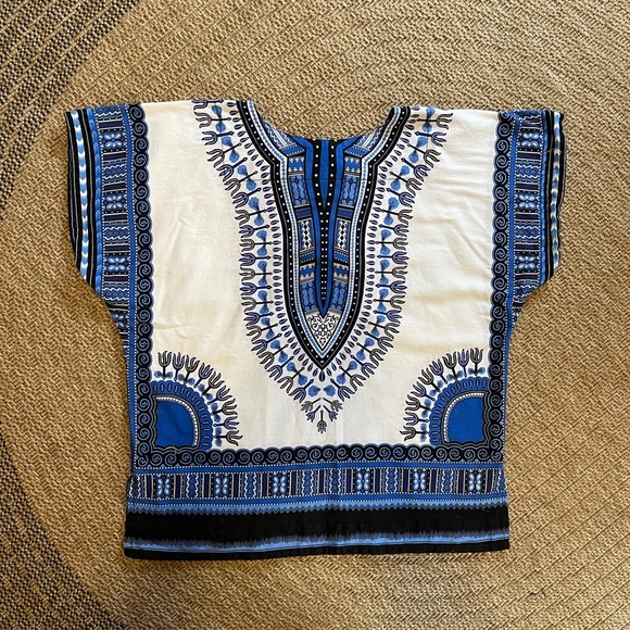 Traditional Blue, Black and White Dashiki Shirt by Thai Craft Warehouse - Picture 4 of 5